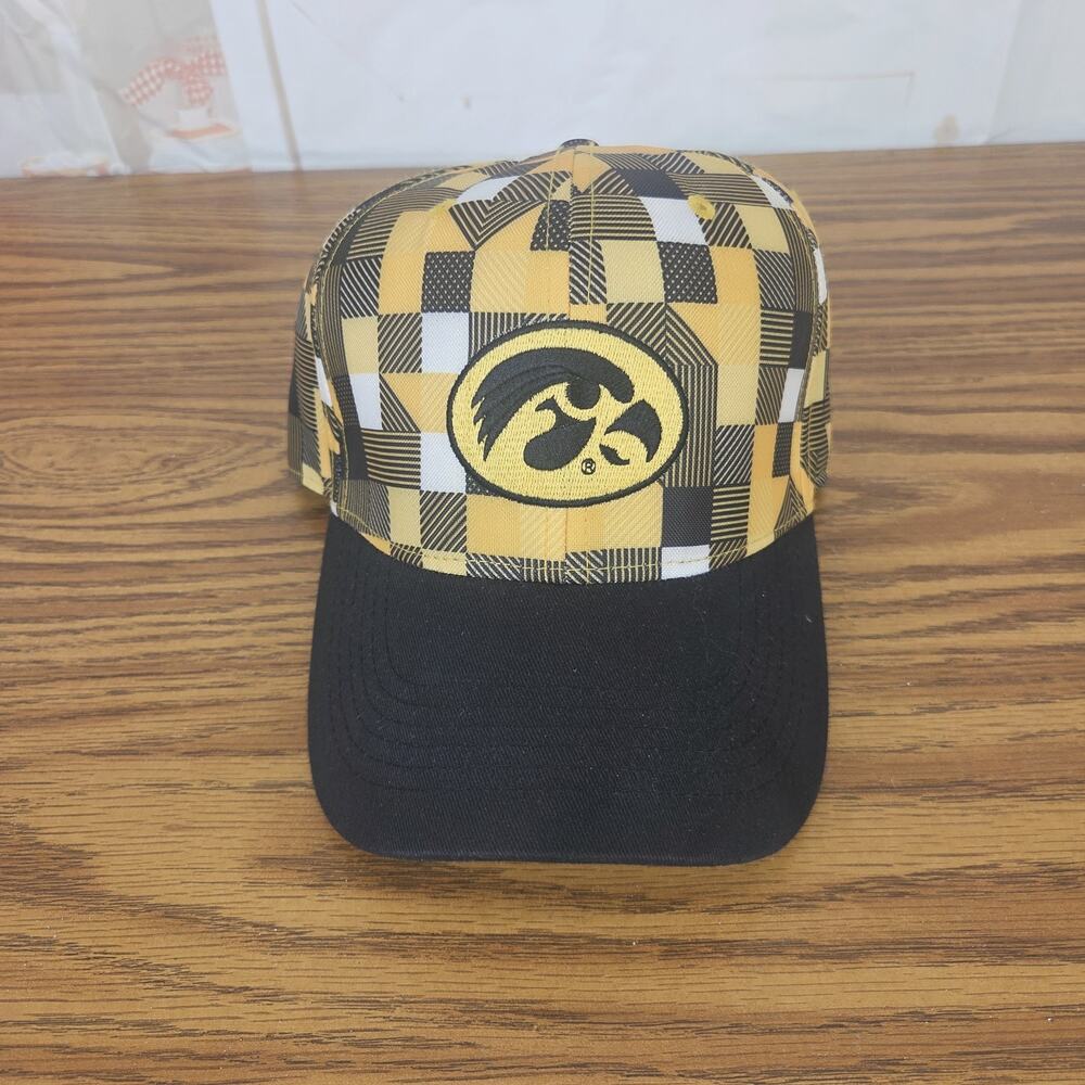 Iowa Hawkeyes Authentic Brand Checkers Hip Hop Cap Hat 95062 Black Gold NCAA